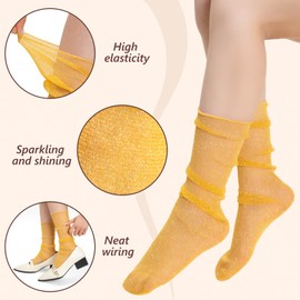 Yilanmy Sheer Socks Glitter Lace Ankle Socks Metallic Shimmer Slouch Socks Sparkly Loose Mesh Socks 5 Pairs
