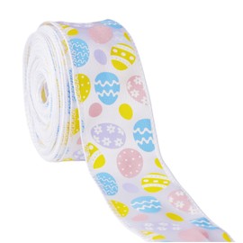 Meseey Easter Wired Edge Ribbon, Pastel Stripe, Spring Decoration for Wreaths, Crafts, Garlands, Gift Wrapping (Egg, 1.5 Inch)