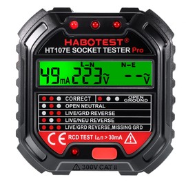 Socket Tester Digital Circuit Breaker Detector with LCD Display Finder Voltage Detector Mains Outlet Tester Electricians Tools and Testers 90-250v, HT107E for Home Office