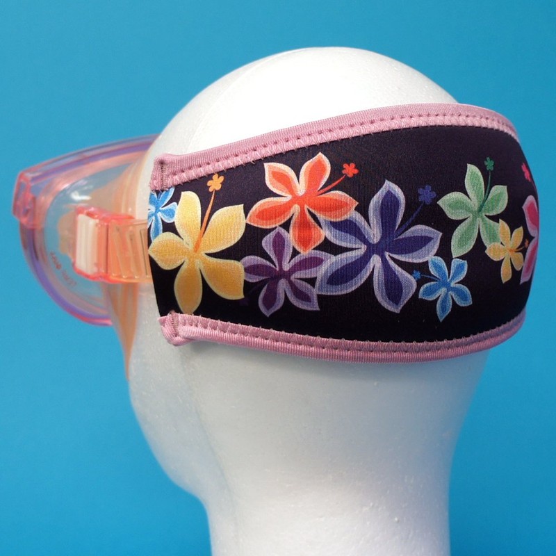 SeaCanary Snorkeling Diving Mask Strap Cover Colorful Hibiscus Navy