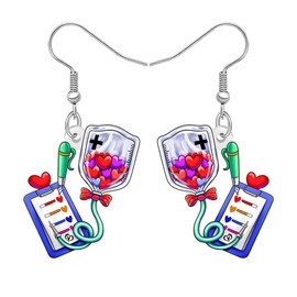 DUOWEI Acrylic Fun Stethoscope Earrings Cute Heartbeat Syringe Nursing Symbols Nurse Earrings Appreciation Dangling Jewelry for Women Doctor Week RN Students Graduation Gifts (Green)