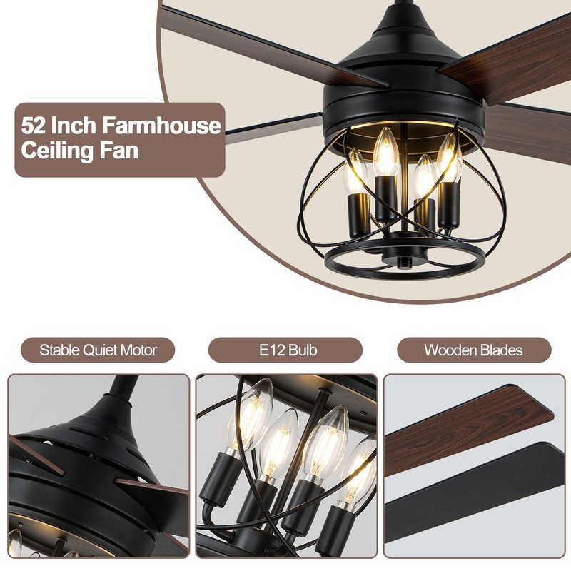 Curve Curio 52 Inch Farmhouse Ceiling Fan with Light and