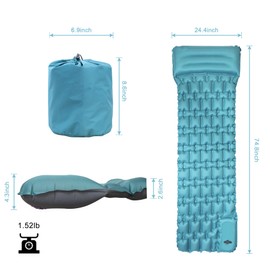JARNAR Sleeping Pad for Camping with Built-in Foot Pump(Upgrade),Ultralight Inflatable Camping Sleeping Pads, Durable Waterproof Camping Pad, Portable Compact Sleeping Pad (Nylon)