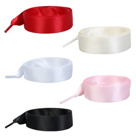 JK Home 5 Pairs 100cm Flat Satin Ribbon Shoe Laces 20mm Wide Soft Silk Shoelaces Shoes Strings for Women Girls Trainers Boots Sneakers Skate Sport Shoes Casual Shoes