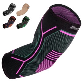 Kunto Fitness Elbow Brace Compression Support Sleeve (Shipped From USA) for Tendonitis, Tennis Elbow, Golf Elbow Treatment - Reduce Joint Pain During Any Activity! (Pink, Large)