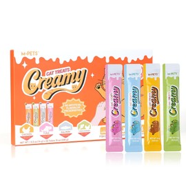 M-PETS Creamy Lickable Cat Treats – 4 Flavor Variety Pack, 20 Tubes of Healthy Squeeze Up Snacks with Functional Nutrients for Hydration, Skin & Coat, and Digestive Health – Grain Free, High Protein