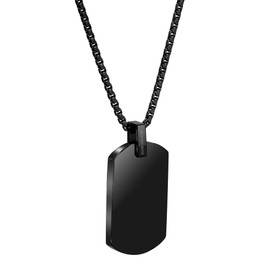 Geoffrey Beene Men's Stainless Steel Engravable Dog Tag Pendant Box Chain Necklace (Black)