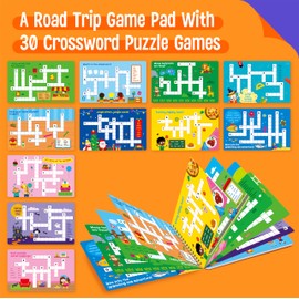 SpriteGru Crossword Puzzle Game Pad, 30 Reusable & Erasable Word Games, Dry Erase Brain-Boosting Puzzle Activities Book for Kids, Educational Toy for Road Trip, Airplane & Car Travel