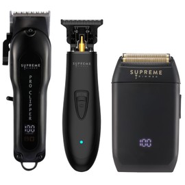 Supreme Trimmer 3-in-1 Barber Bundle | Pro Clipper, T-Shaper Trimmer & Crunch Foil Shaver | Professional Beard Trimmer Men’s Hair Clipper Kit | Black
