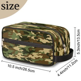 Green Camo Portable Travel Toiletry Bag, Geometry Camouflage Print Dopp Kit Cosmetic Organizer Makeup Bag Shower Shaving Bag for Men Women