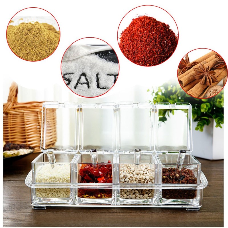 V·RESOURCING Clear Seasoning Box,4 Pieces Clear Seasoning Storage Container for