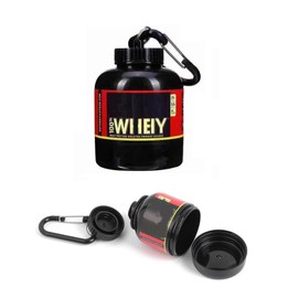 Omana Protein Powder Storage Container, Portable Supplement Powder Container with Funnel & Keychain for Travel Gym Workout Fitness, 200 ml, 60g, Black