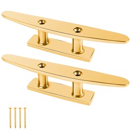 ORLANG 5 Inch 316 Brass Color Boat Cleats, Open Base Dock Cleats with Installation Accessories Screws, Boat Dock Cleats Rope Cleat for Boat Docks, Decks or Nautical Decor (2 Pack)
