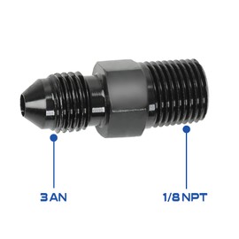 BLACKHORSE-RACING 3AN to 1/8 NPT Male Hose Fitting Adapter, Universal Aluminum Flare Male 3AN to 1/8'' NPT Union Fuel Oil Line Pipe Connector Black Anodized