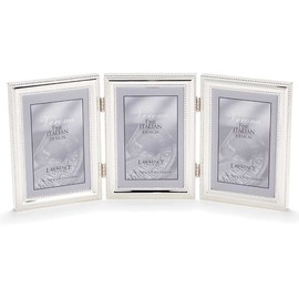 Lawrence Frames 4x6 Hinged Triple (Vertical) Metal Picture Frame Silver-Plate with Delicate Beading (510746T)