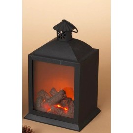 Gerson International 10.25" B/O LIGHTED METAL FIRE LOG LANTERN w/REALISTIC FLAME XMAS DECOR STYLE 2