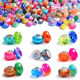 100pcs Large Hole Spacer Beads for Bracelet Necklace Pen & Keychain Making, European Glass Jewelry Findings & Supplies, Bubble Gum Beads, Mixed Style (100Pcs European)