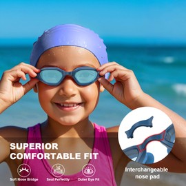 Emsina Kids Swim Goggles,Super Anti-Fog, No Leaking Pool Goggles,Swimming Goggles for Kids Age 5-14 Boys and Girls_RoyblueWithCAP