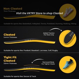 VKTRY VKTRY Gold for Cleated Shoes - Carbon Fiber Performance Insoles - Customized Inserts for Soccer & Track | Run Fast, Jump High, Land Soft, Support Recovery, US: Men 7-7.5, Women 9-9.5, 171-220 lbs