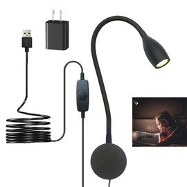 CRISETEK Dimmable Reading Light Plug in Wall Mounted Bedside Headboard Reading Light Task Directional Gooseneck LED Light 3W Output (Black, 120V Plug in, Warm White)