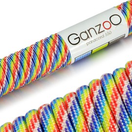 Ganzoo © Paracord 550 Rope, Rainbow, 4 mm, Cord Type 3, Nylon & Polyester, Ideal for Crafting Dog Lead/Collar, Bracelet, Camping, Survival and Outdoor Use, 30 m, All-Purpose Rope, 7 Inner Strands