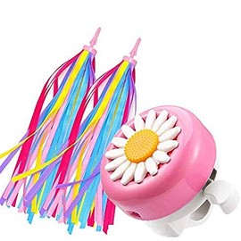 obqo 1 Pack Kids Bike Bell and 2 Pack Kids Bike Streamers for Children's Bike Accessories (Pink, Red, Purple & Blue) (Pink & White)