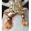 Bronze Bird and Deep Amber Teardrop Dangle Earrings Beads Spring