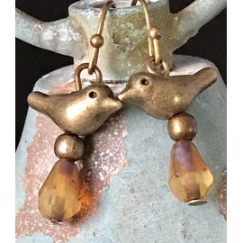 Bronze Bird and Deep Amber Teardrop Dangle Earrings Beads Spring Jewelry Earrings for Women #3298FE750