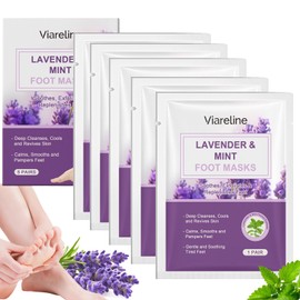 5 Pairs Lavender & Mint Foot Mask - Foot Moisturiser Socks Dry Feet - Cracked Heel Repair Treatment - Soothes,Exfoliates & Replenishes Feet - Foot Care for Women,Men,Teenager