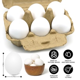 6pcs Wooden Fake Eggs, White Wooden Easter Eggs, DIY Kitchen Pretend Play Food Set,Children Kitchen Play Toys,Fake Chicken Eggs for Home Farm Decor
