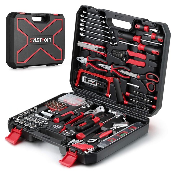 218-Piece Household Tool kit,Auto Repair Tool Set, EASTVOLT Tool kits for Homeowner, General Household Hand Tool Set with Hammer, Plier, Screwdriver Set, Socket Kit, with Carrying Tool Box, EVHT21801