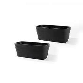Step2 Wave Trough Planter, Large Planters for Outdoor Plants, Gardening and Flower Pot for Patio or Porch, Efficient Drainage, Durable Plastic, Black, 2-Pack