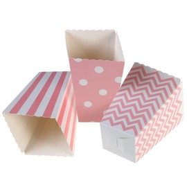 Gadpiparty Popcorn Carton Rugby Stripe Wave Dot Bag 48PCS Mixed Color Candy Buffet Bags Light Pink Movie Theater Style for Birthday Party Baby Shower