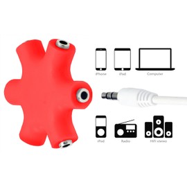 MyGadget 5-Fach Audio Splitter - 3, 5 mm Aux Klinkenverteiler - Mini Klinken Verteiler - Kopfhörer Buchse für Smartphones, Laptops und PC in Rot