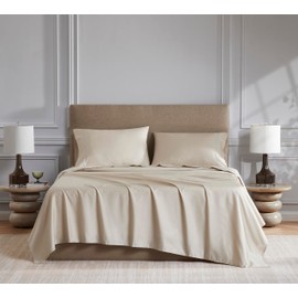Linen Closet Luxury Cotton 1200 Thread Count Cotton Sateen 4-Piece Sheet Set, Queen, Beige