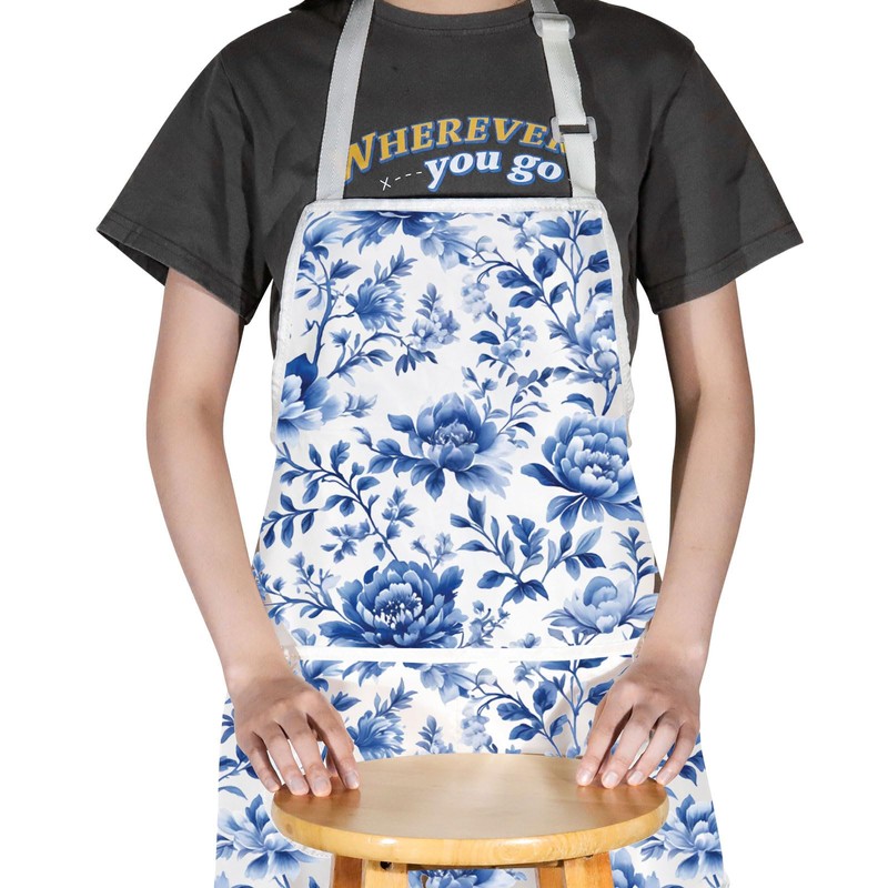 JNIAP Chinoiserie Kitchen Apron Chinoiserie Floral Apron Chinoiserie Kitchen Accessories