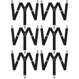 Man of Men Black Suspenders - Adjustable Elastic 1 Inch Wide Y Shape for Men and Women - Heavy Duty Clips - Pack of 6