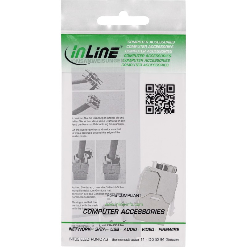 InLine® Keystone RJ45 Socket Slim, SNAP-In, Cat.8.1, Integrated Cable Tie