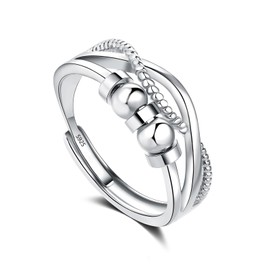 Glintara Silver Anxiety Ring for Women, 925 Sterling Silver Anxiety Ring with Beads, Open Adjustable Cross Anti-Stress Ring, Infinity Waves Spinner Fidget Ring, Unisex Mood Ring Against Stress,