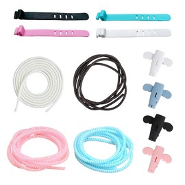 QEXUJOW Cable Sleeves, Pack of 4 1.4 m Cable Spiral, Flexible Cable Protection Tube, Spiral Hose with 4 Pieces Cable Protection Animals and 4 Pieces Cable Ties