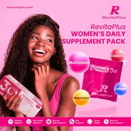 RevitaPlus Multivitamin for Women with Vitamin A,B,C,D3,E,K2,Biotin, Collagen,Krill Oil,Cranberries Supports Energy,Wellness,Beauty and Immune - Vitamin Packs for Women Health 30 Packs