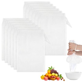 Pack of 12 Nut Milk Bags, Straining Cloth Reusable, 30 x 20 cm Nut Milk Bags, Organic Washable, Finely Woven Straining Cloth Nylon Filter Bag with Drawstring, for Nut Milk, Cheese, Coffee, Yoghurt,