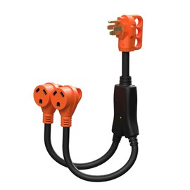 Ficstar RV Y Adapter Cord 50 Amp to Two 30 Amp RV Adapter, Y Splitter Adapter 14-50P Male Plug to Two TT-30R Female with Disconnect Handle