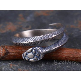 NicoWerk SRI537 Women's Silver Ring Snake 925 Sterling Silver Vintage Blackened Narrow Adjustable Open, Sterling Silver, No Gemstone