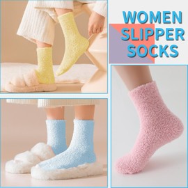 TOCONFFON Women's Cozy Fluffy Fuzzy Socks Plush Home Slipper Socks 5,6,7,8 Pairs(7 Solid Color)