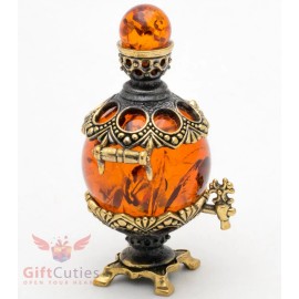 Solid Brass Amber Figurine of Russian Samovar Teapot Totem talisman IronWork