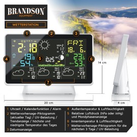 Brandson - Wireless Weather Station with Outdoor Sensor WiFi - Indoor and Outdoor Temperature - Air Pressure/Barometer - Humidity - 4 Days Forecast with App - Temperature Trend - UV - Moon Phase