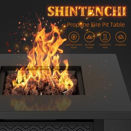 Shintenchi 28 inch Propane Fire Pits,50,000 BTU Outdoor Gas Fire Pit,Square Fire Pit Table with Lava Rocks,Waterproof Cover, for Garden, Yard, Camping, Pool Use, Black