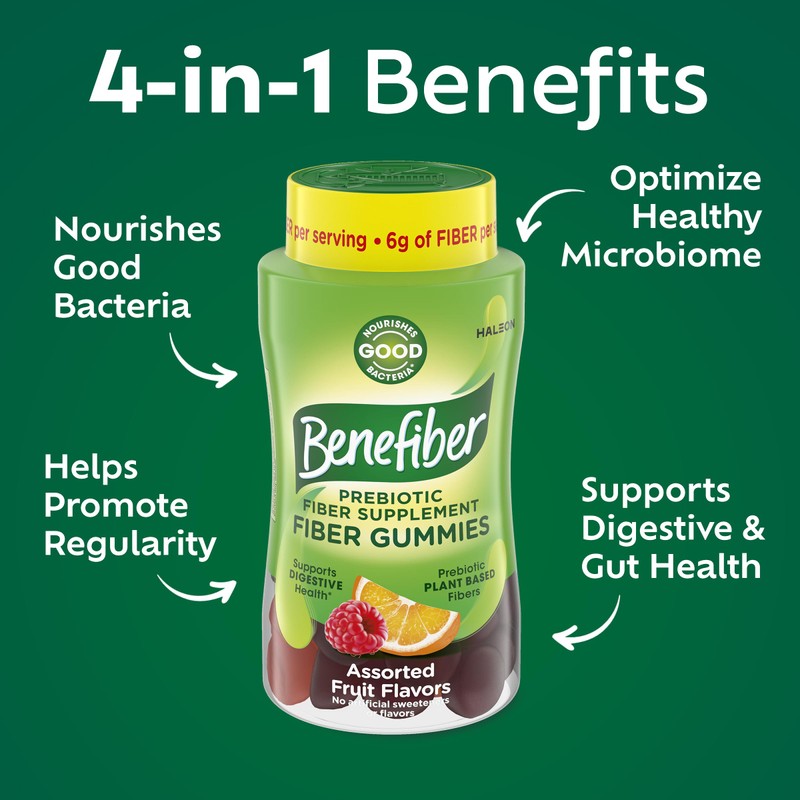 Benefiber Prebiotic Fiber Supplement Gummies for Digestive Health, Assorted Fruit