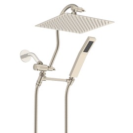 Hibbent All Metal Shower Head, 10'' High Pressure Rain Shower Head, Showerhead Combo/Handheld Shower Wand, 12'' Adjustable Curved Shower Extension Arm, 71'' Hose, 2 Shower Head Holders, Brushed Nickel